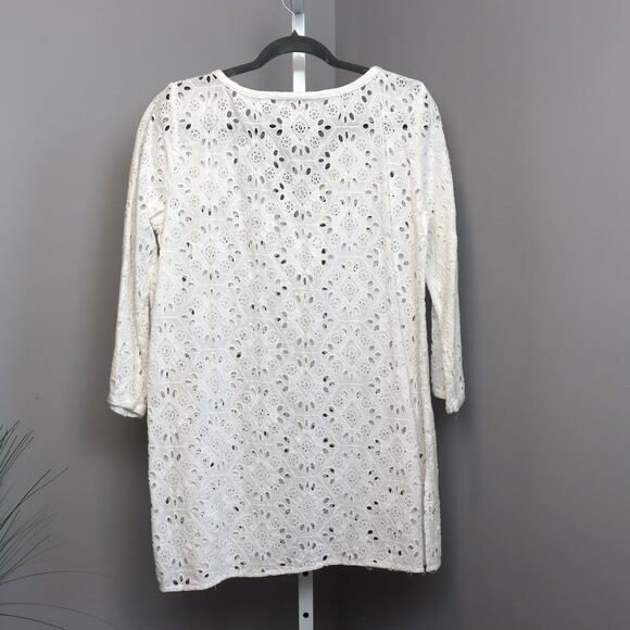 Calypso St. Barth White Eyelet Tunic Top L Boho Crochet Lace Cover-Up - Picture 2 of 3